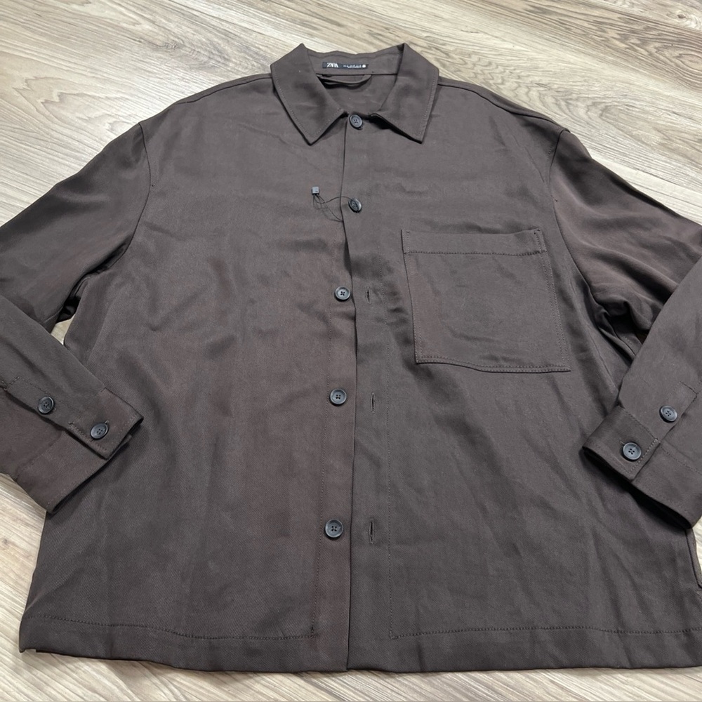 Zara Button Down Casual Shirt Oversized Modern Brown Overshirt Mens Medium NWOT